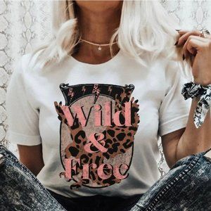 WILD & FREE LEOPARD BIRD Handmade Graphic Tee